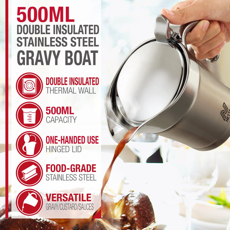 Insulated Stainless Steel Gravy Boat - 500ml Capacity