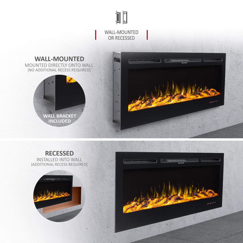 50" Glass Panel Electric Fireplace with Colourful Flame effect