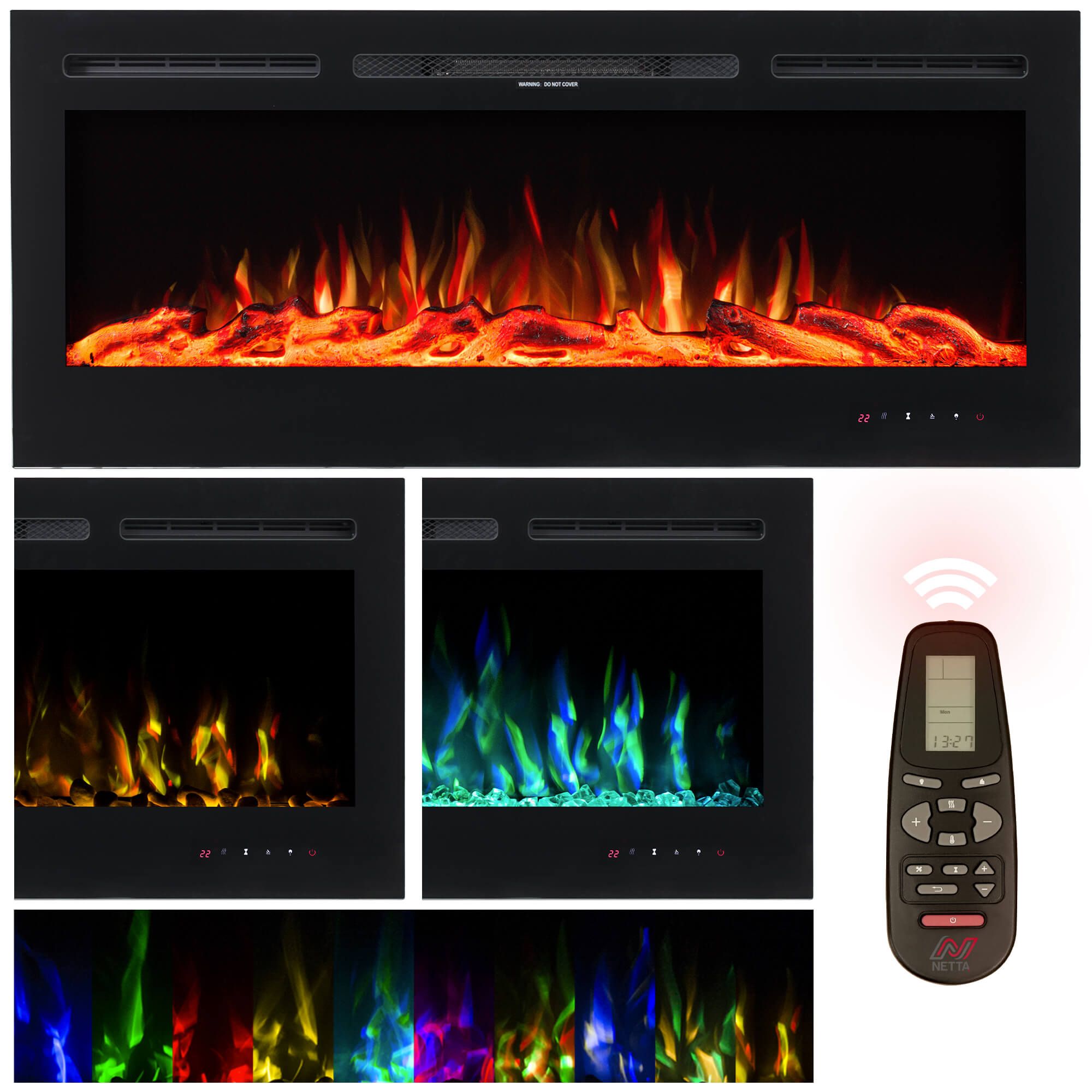 NETTA 50" Glass Panel Electric Fireplace with Colourful Flame effect