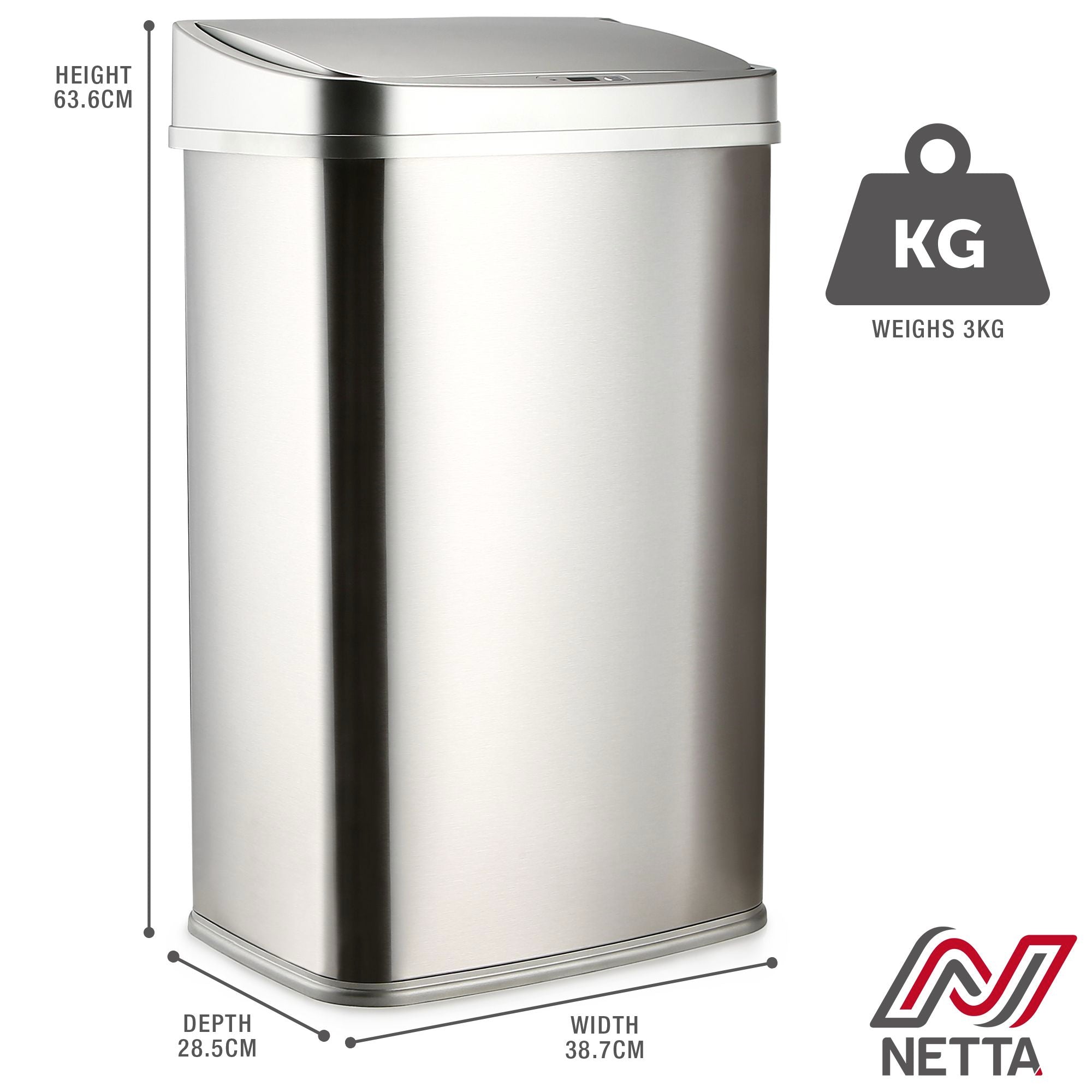 NETTA Rectangular Sensor Bin - Stainless Steel - 50L