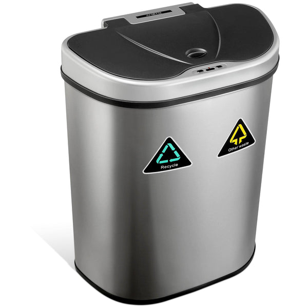 70 Litre Recycle Dual Compartment Recycle Sensor Bin - 70L Stainless Steel