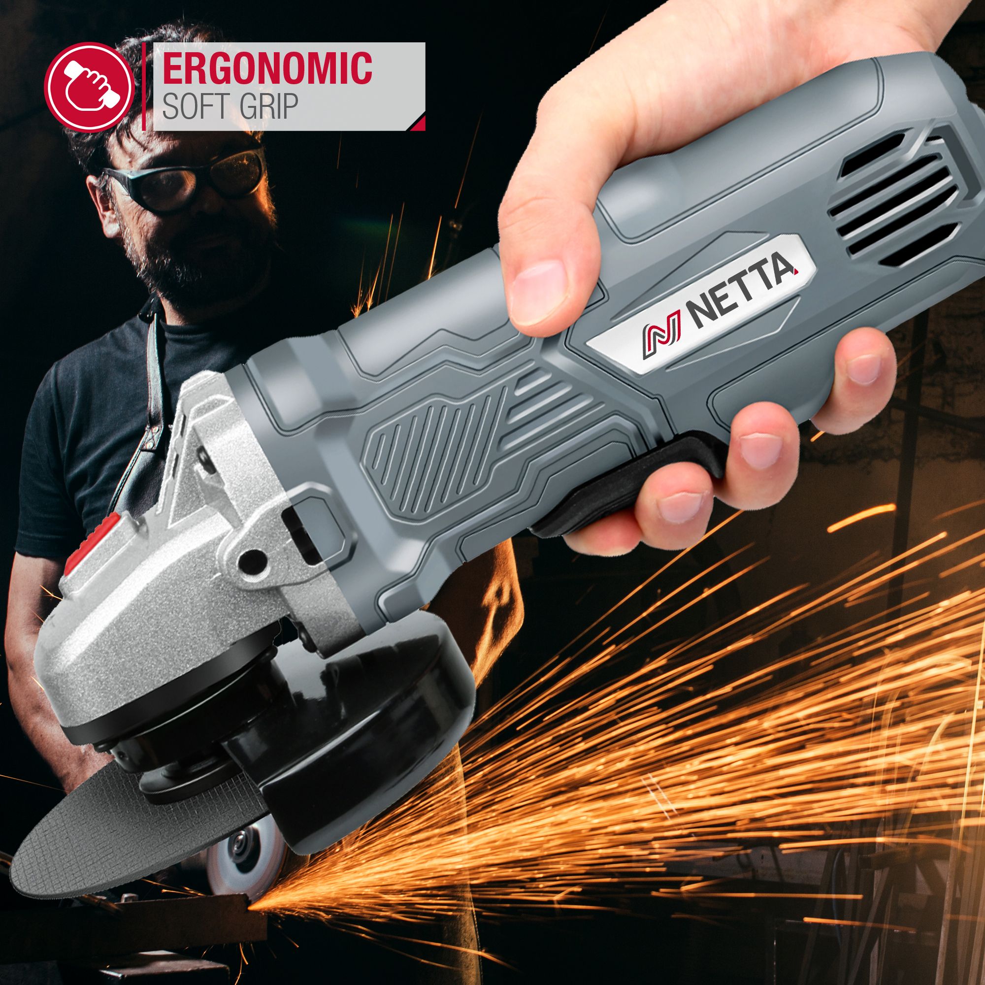 NETTA 710W 115mm Angle Grinder with Side Handle