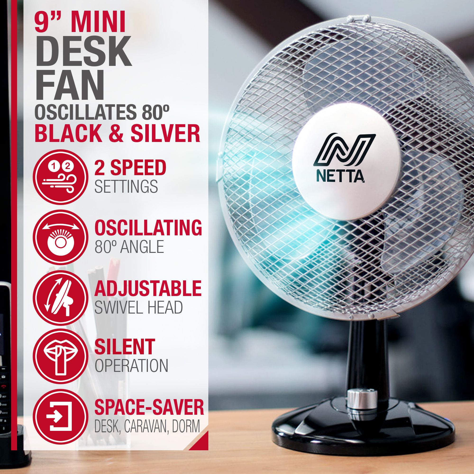 9 Inch 2-Speed Oscillating Desk Fan