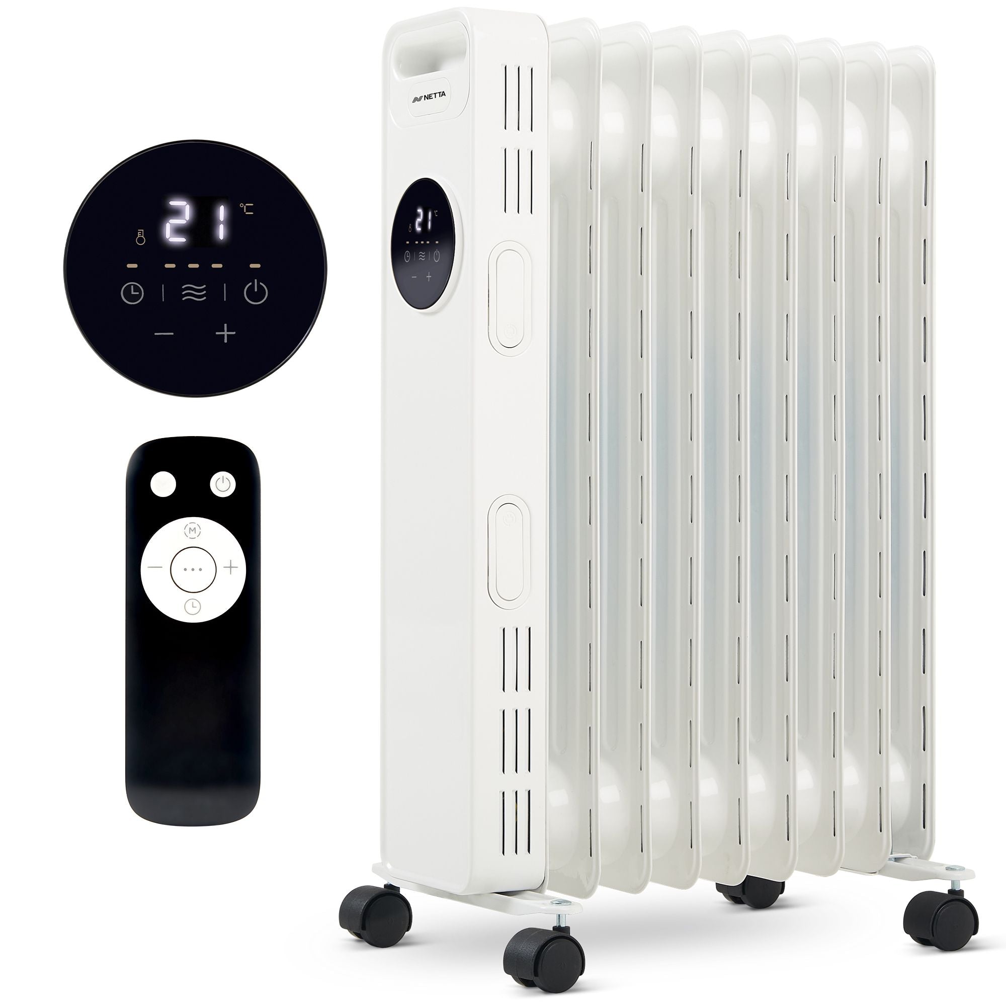 2000W 9 Fin Oil Filled Radiator with Timer & Remote Control - White