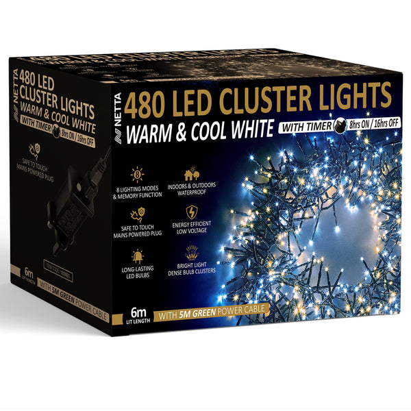 480LED Cluster String Lights - Warm & Cool White