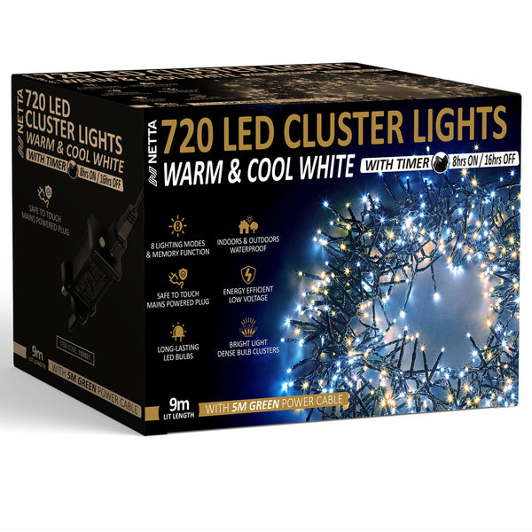 720LED Cluster String Lights - Warm & Cool White