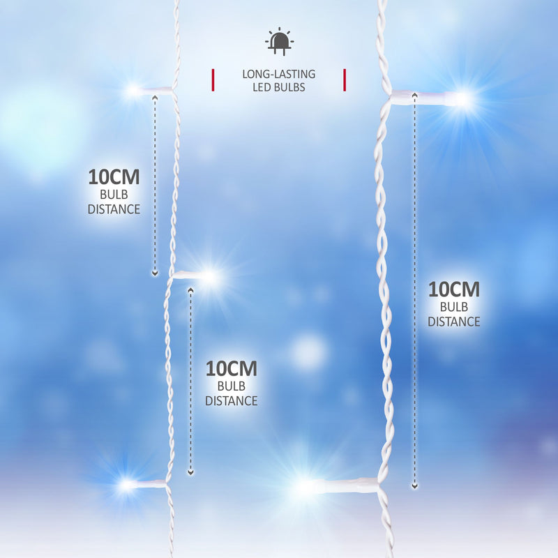 1000 LED Icicle Lights 30M Outdoor - Blue & Cool White, with White Cable