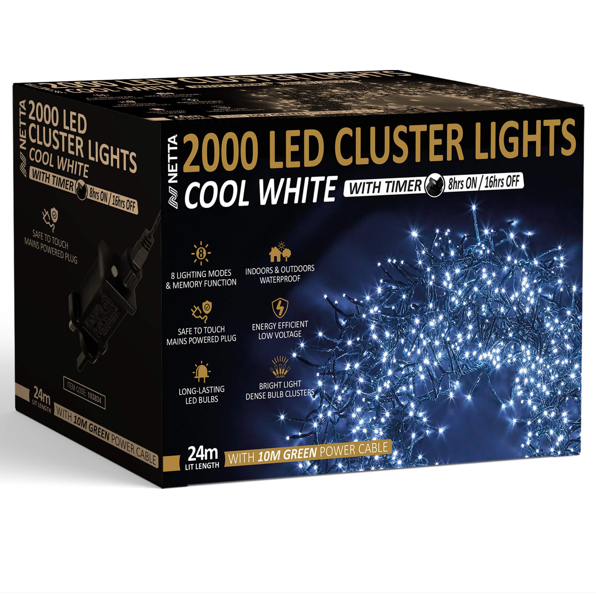 2000LED Cluster String Lights - Cool White