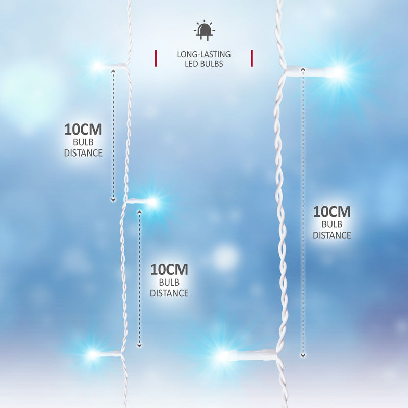 1000 LED Icicle Lights 30M Outdoor - Cool White, with White Cable