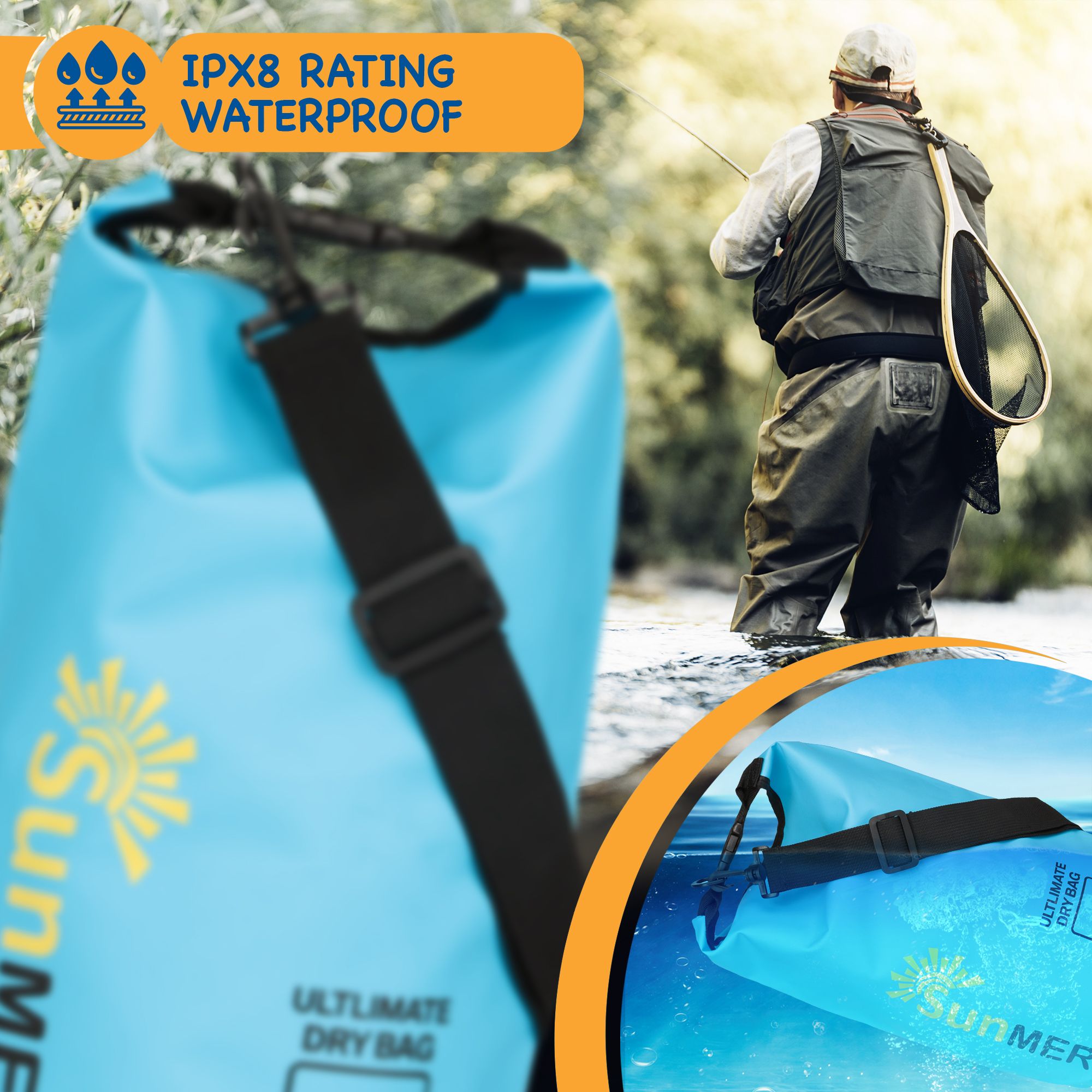 10L Dry Bag With Waterproof Phone Case - Blue