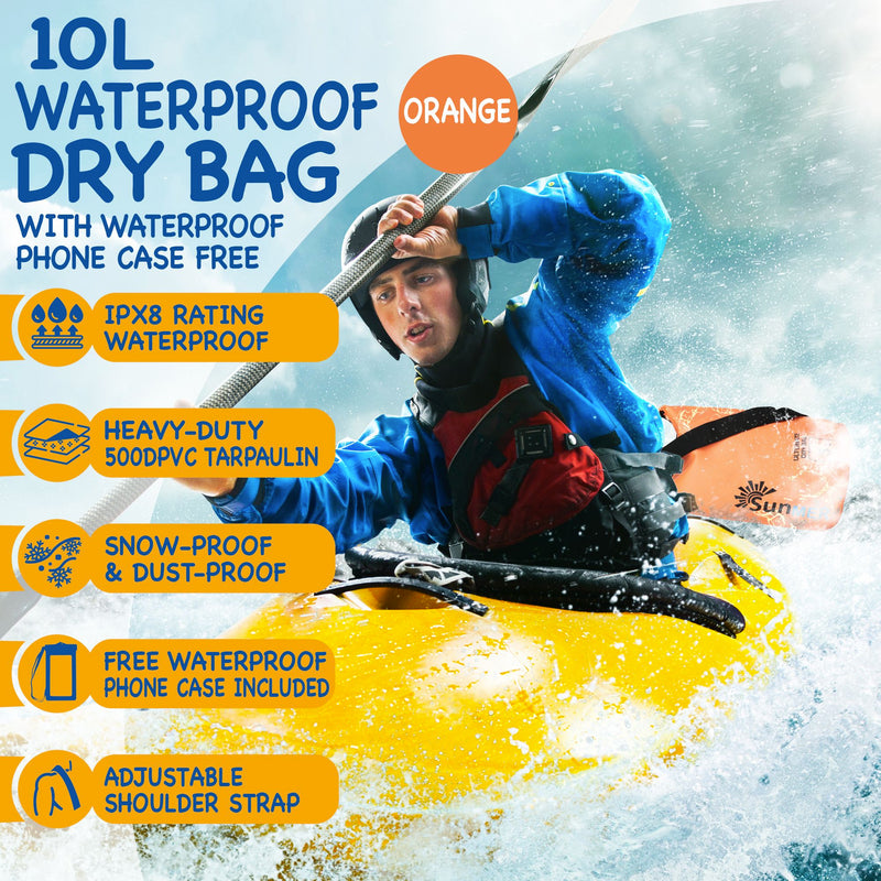 10L Dry Bag With Waterproof Phone Case - Orange