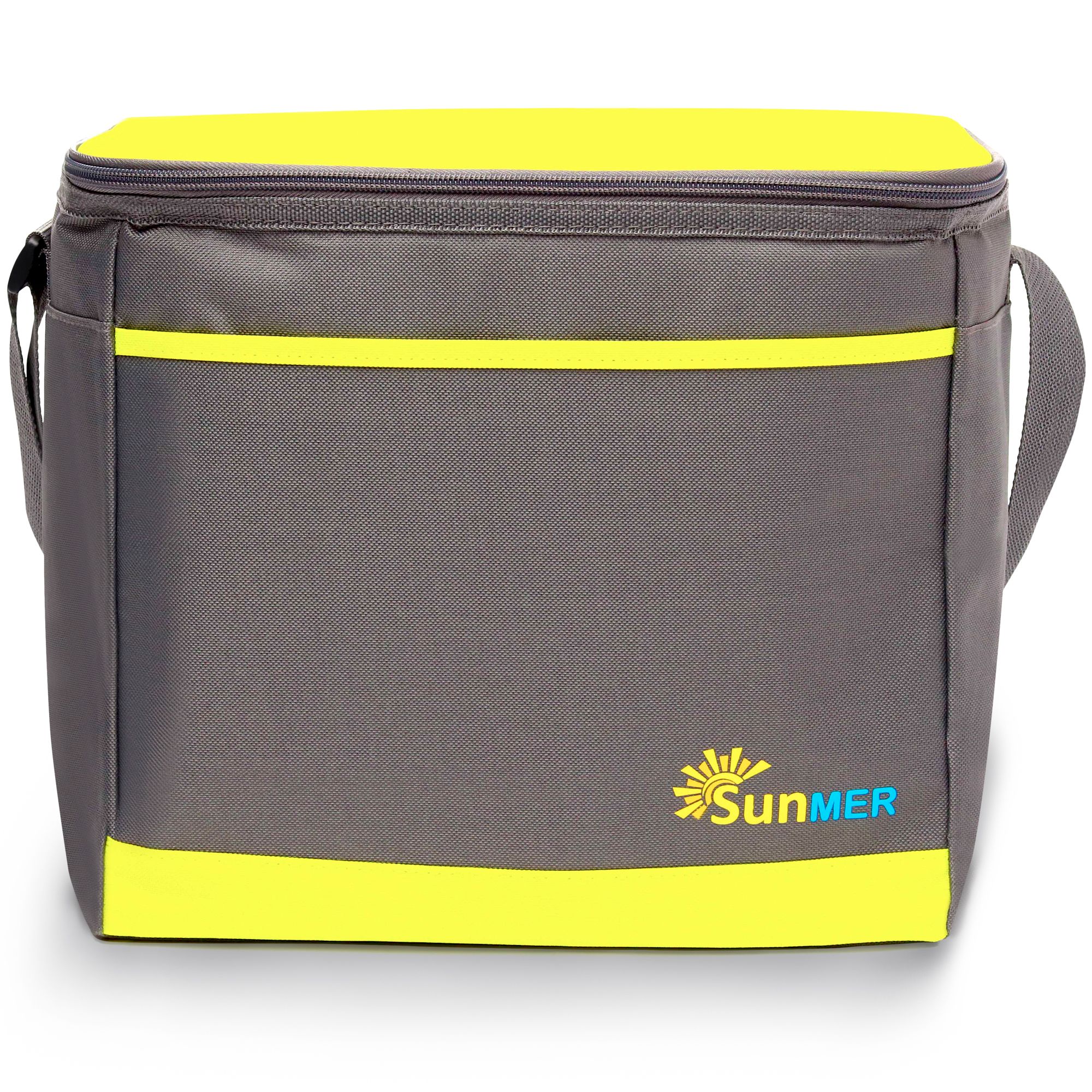 16L Cooler Bag With Shoulder Strap - Grey & Lime