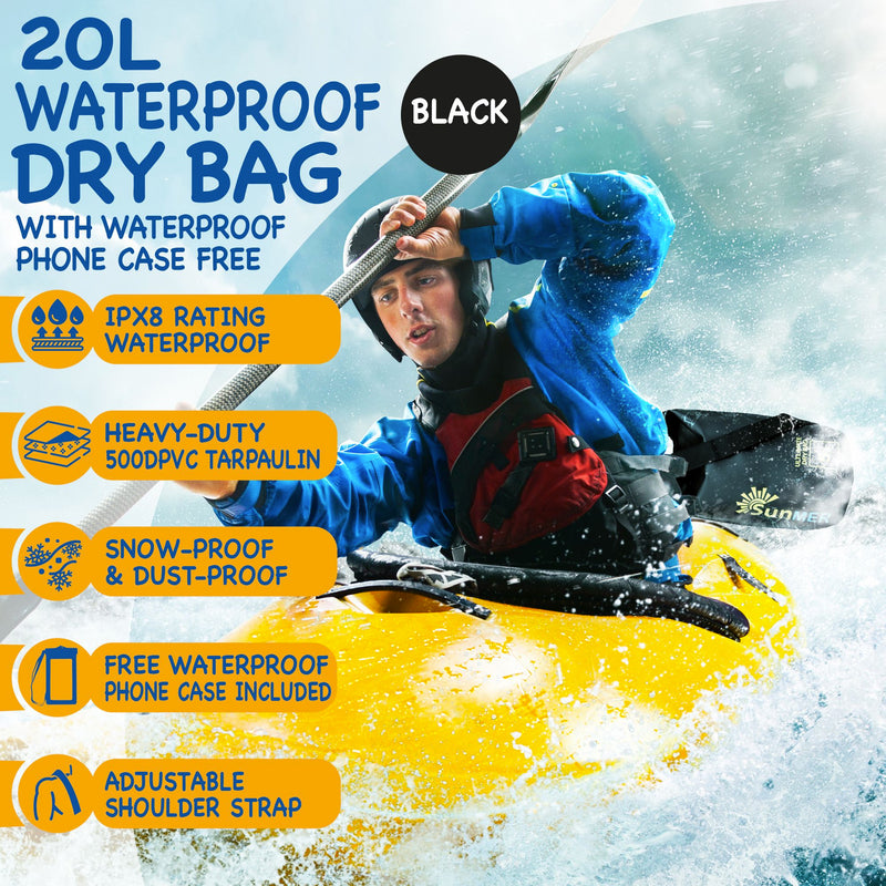 20L Dry Bag With Waterproof Phone Case - Black