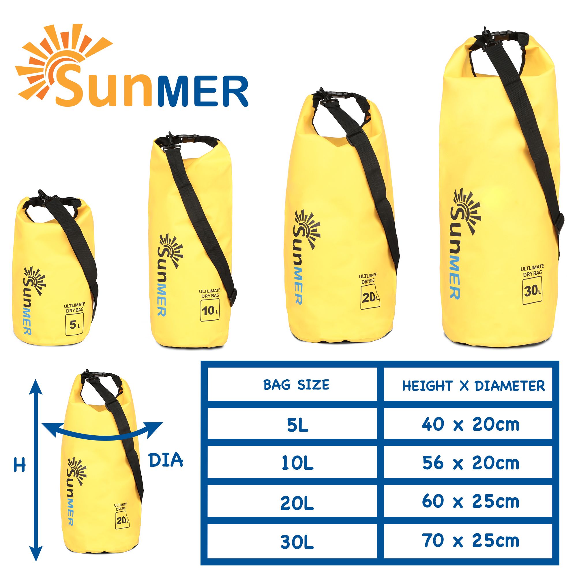 SUNMER 20L Dry Bag With Waterproof Phone Case - Yellow