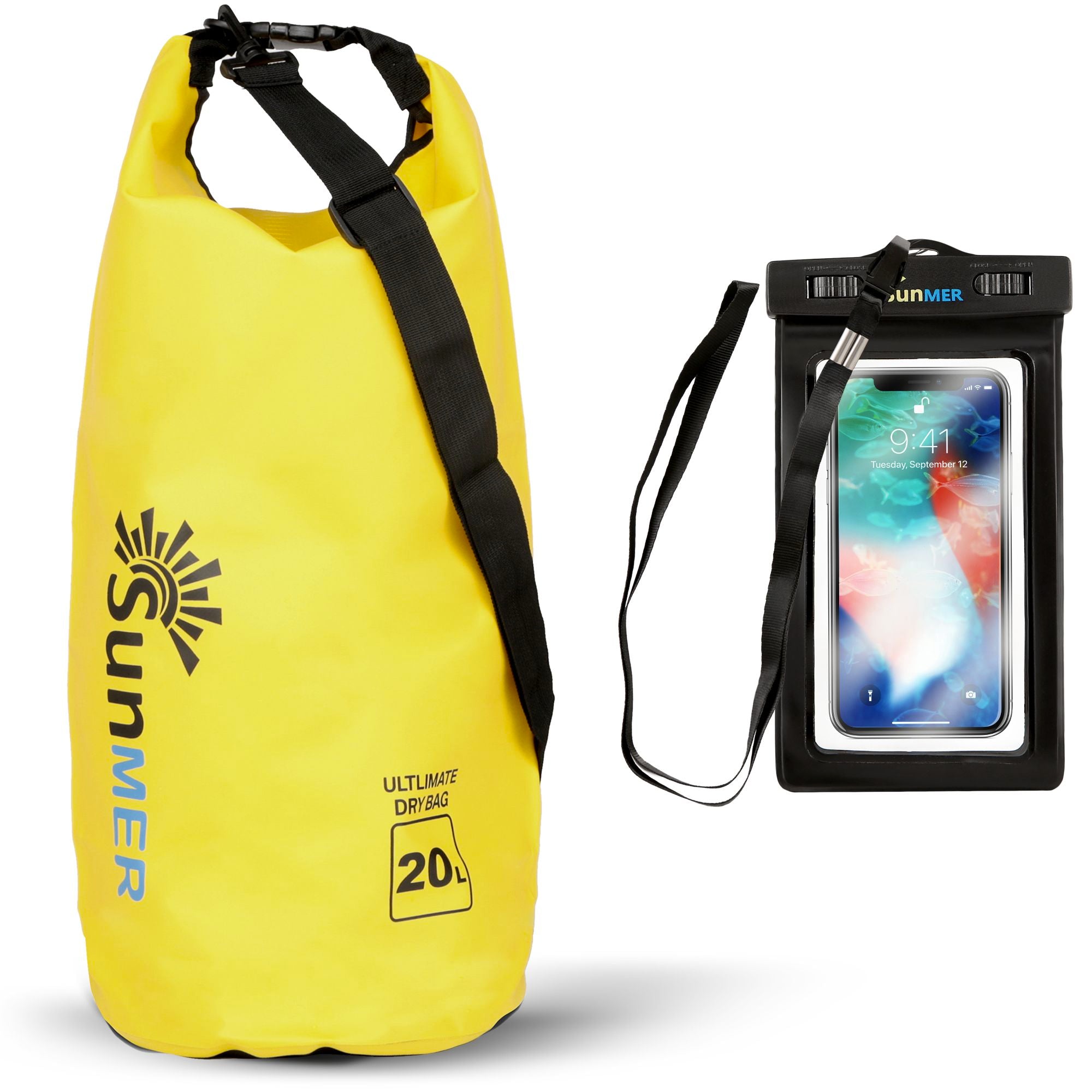 20L Dry Bag With Waterproof Phone Case - Yellow