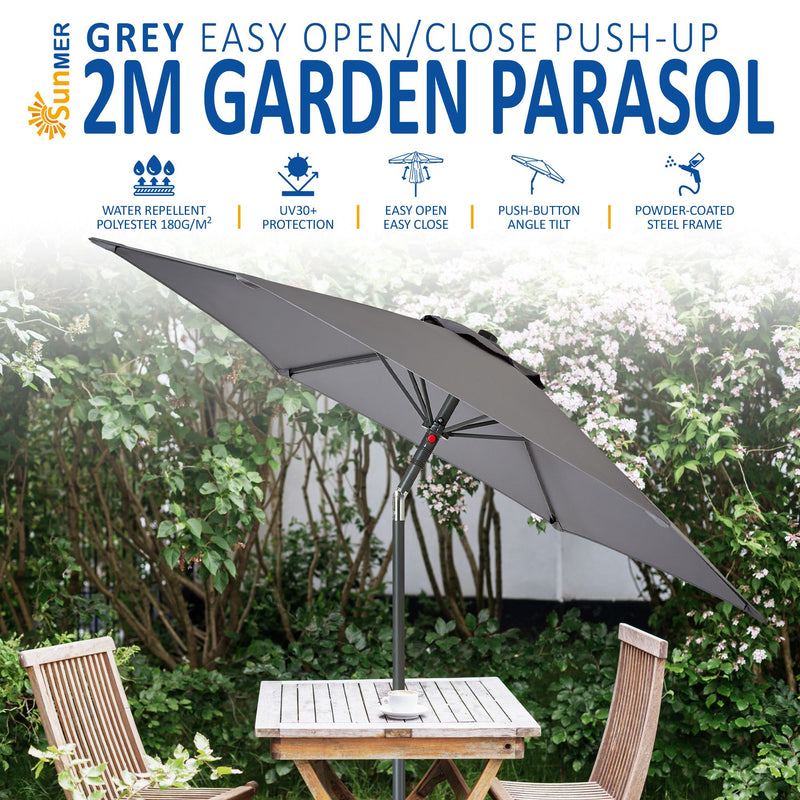 2 Meter Push-up Garden Parasol Grey