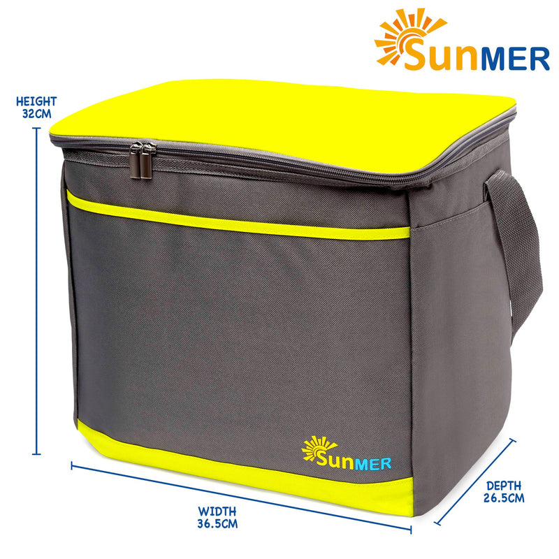 30L Cooler Bag With Shoulder Strap - Grey & Lime