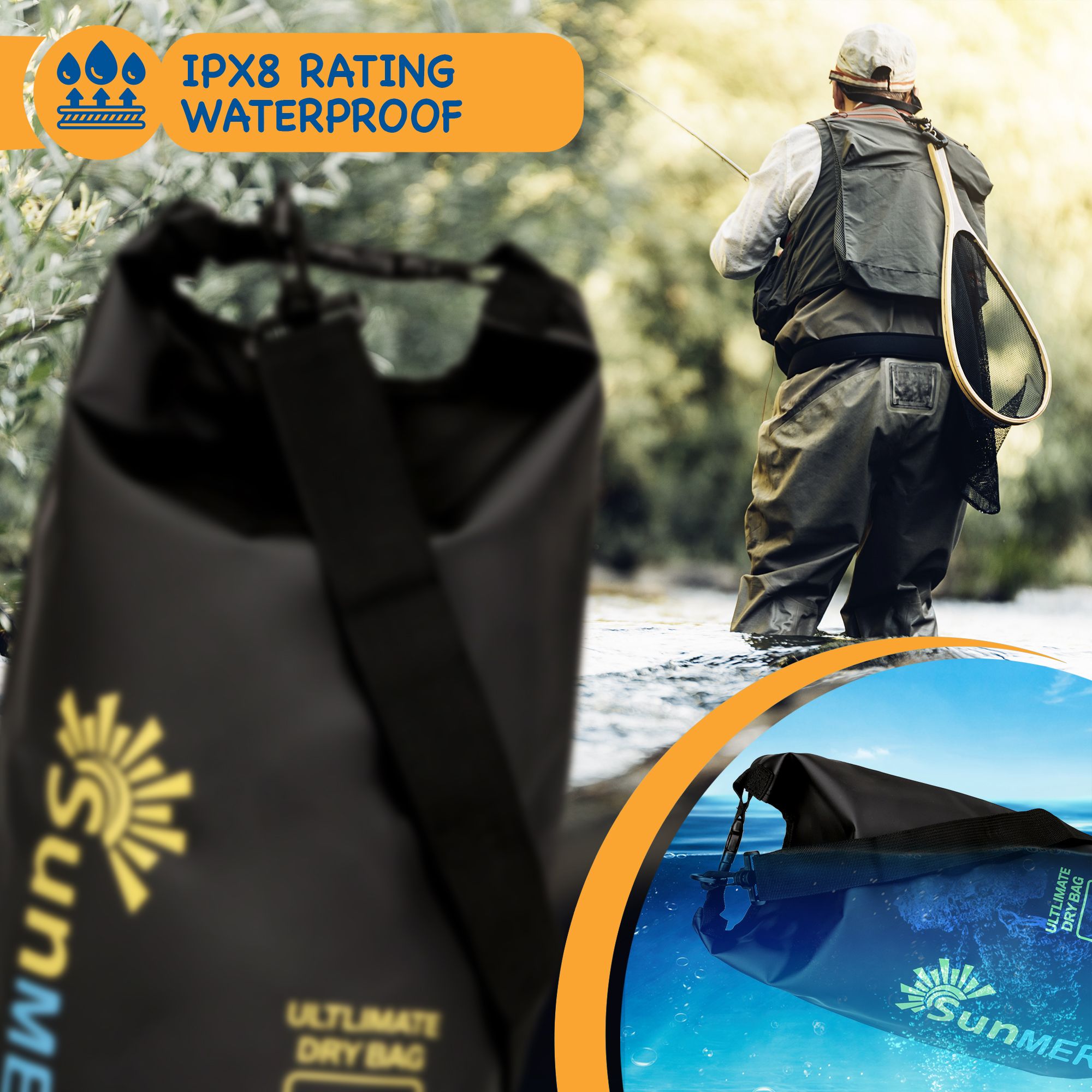 SUNMER 30L Dry Bag With Waterproof Phone Case - Black