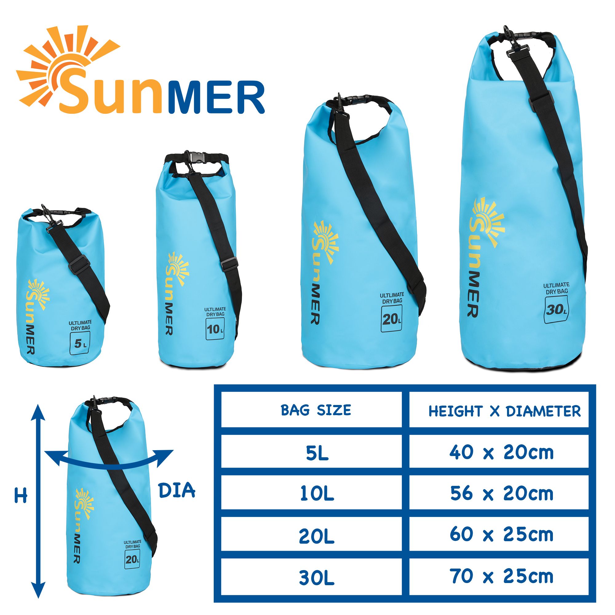 30L Dry Bag With Waterproof Phone Case - Blue