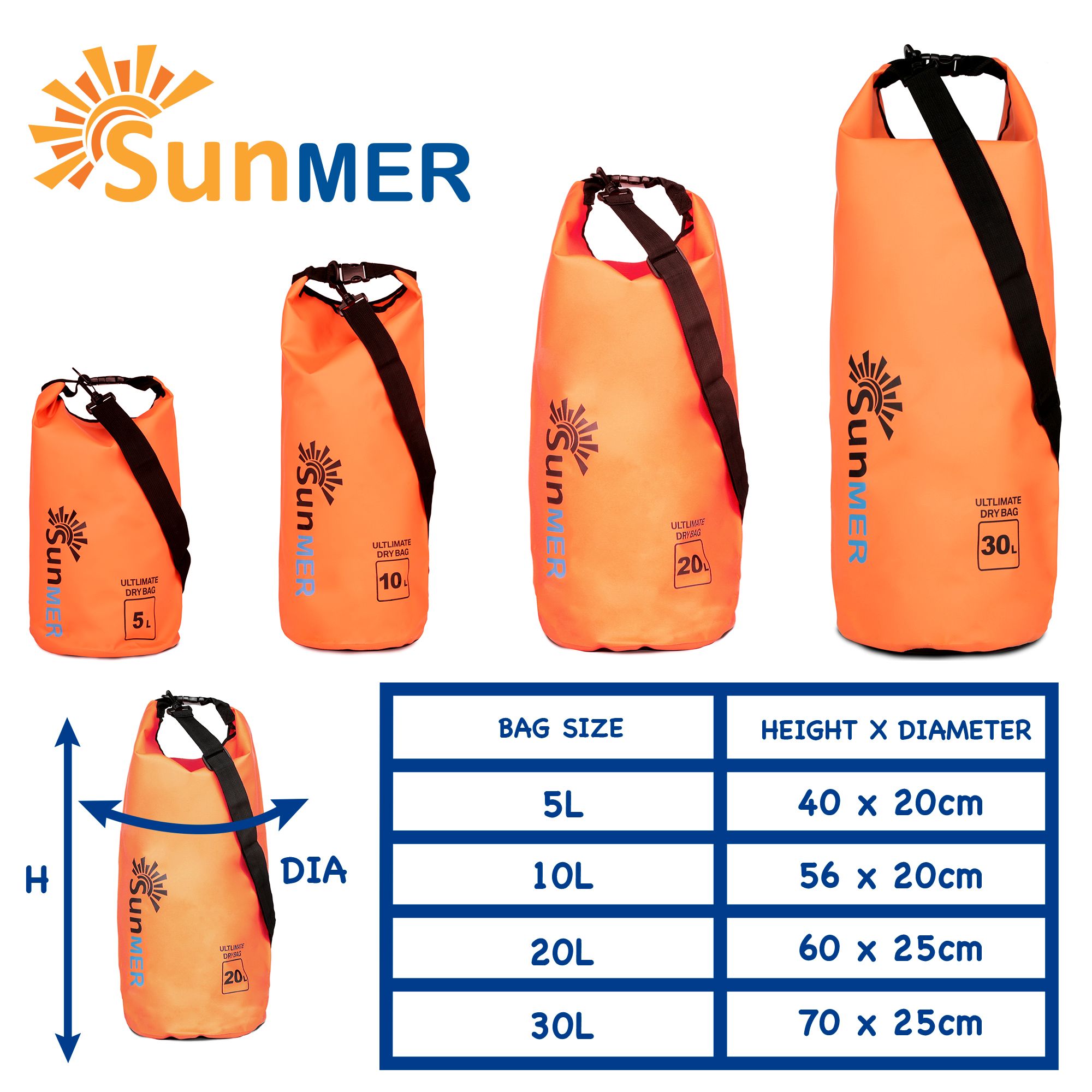 SUNMER 30L Dry Bag With Waterproof Phone Case - Orange