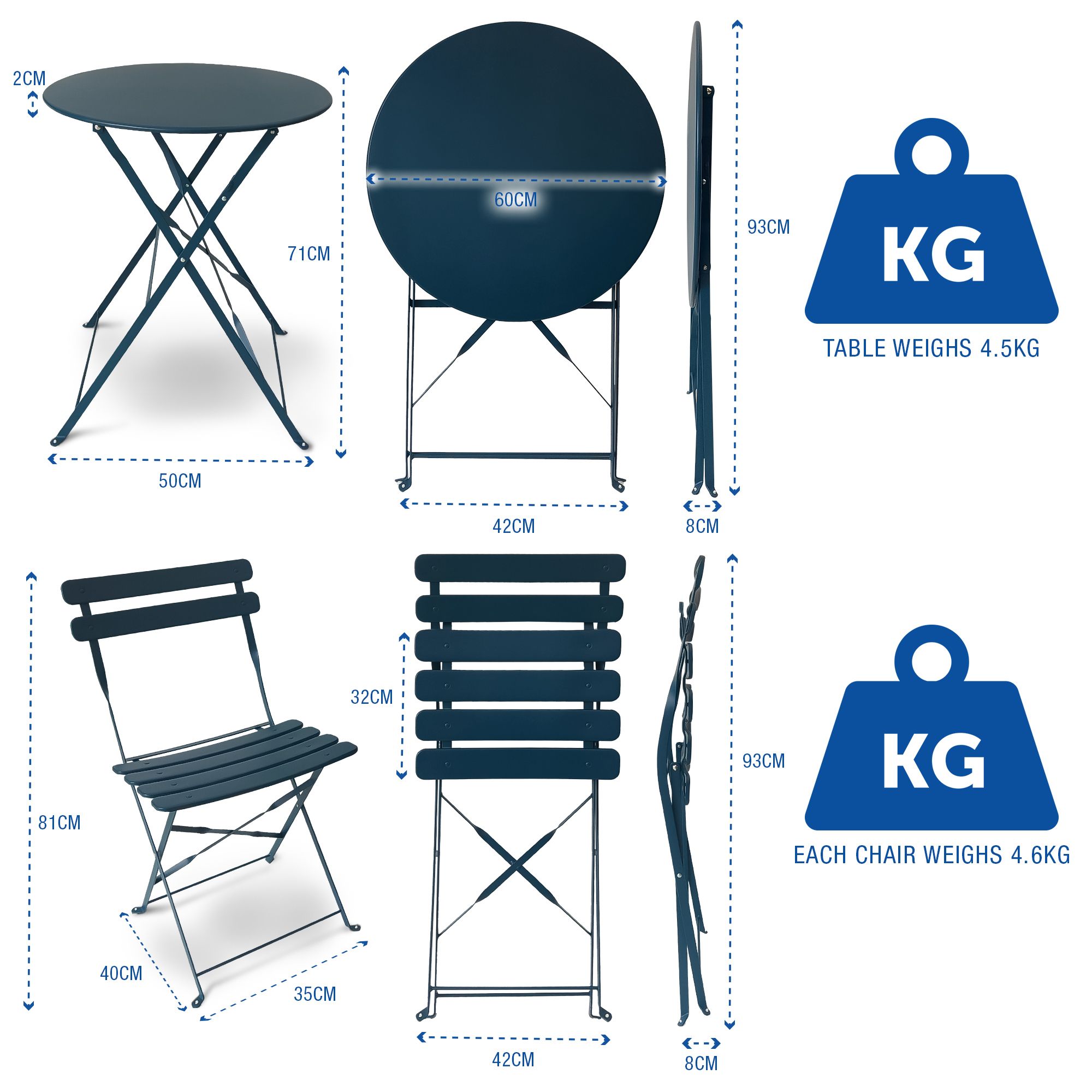SUNMER Bistro Table & Chairs Set - Blue