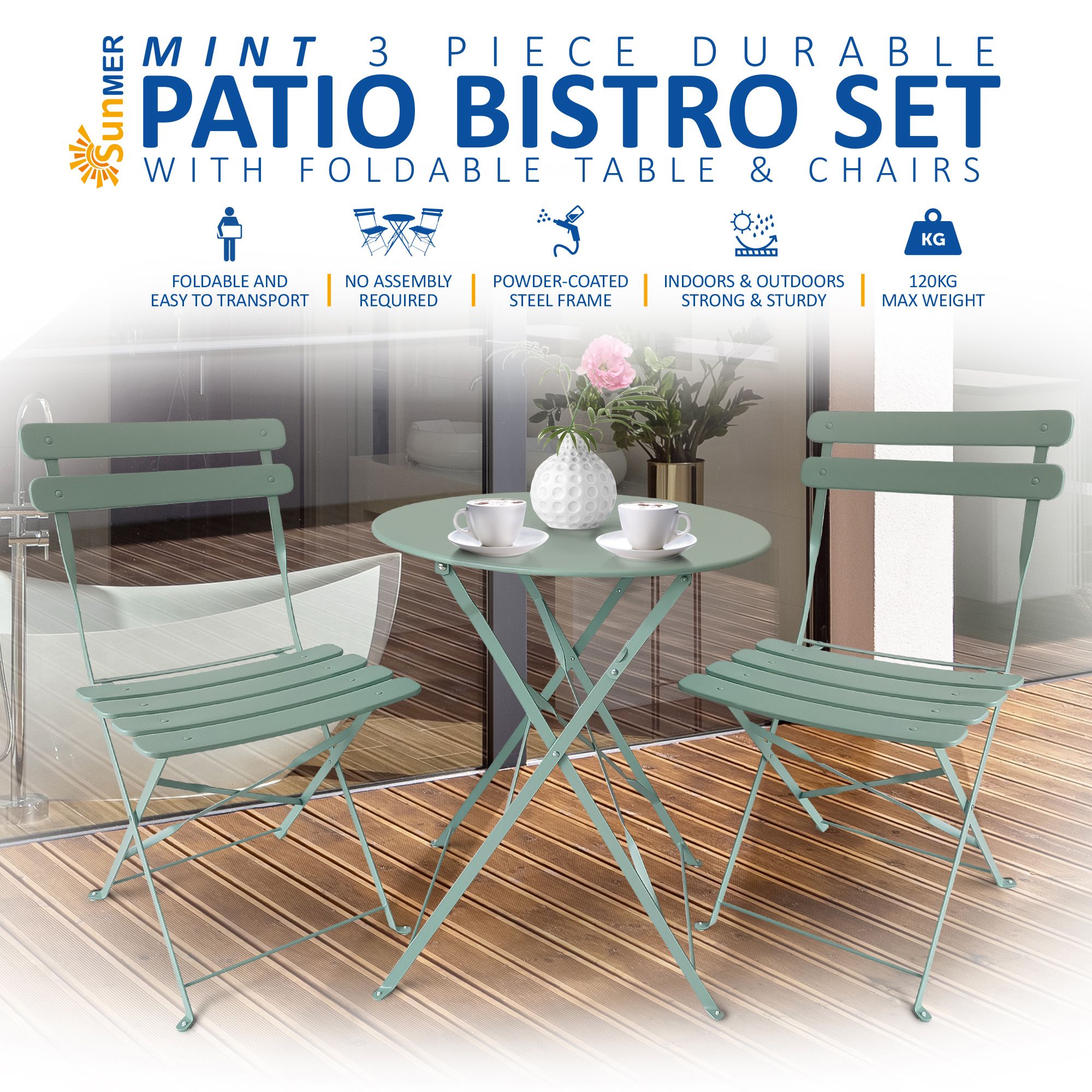 SUNMER Bistro Table & Chairs Set - Mint