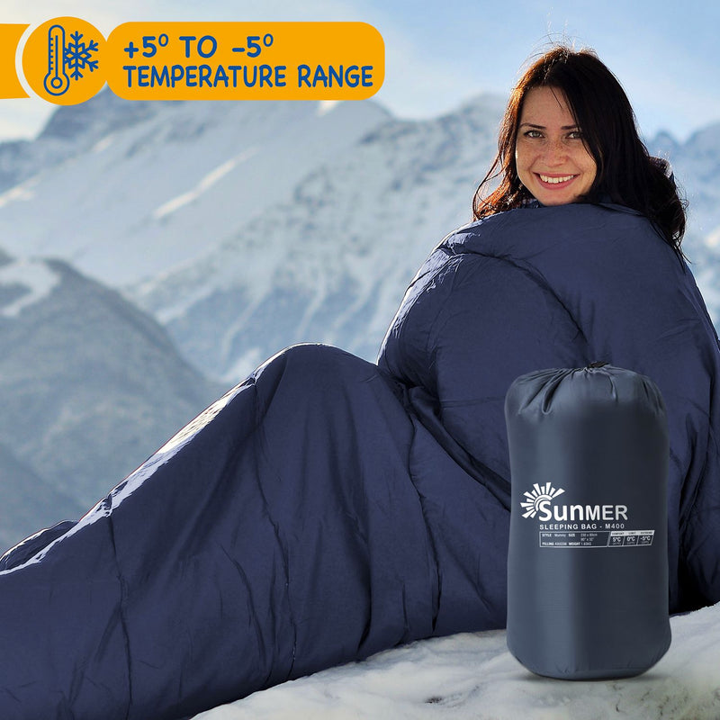 SUNMER 4 Season Mummy Sleeping Bag 400 gsm Extra Warm - Navy
