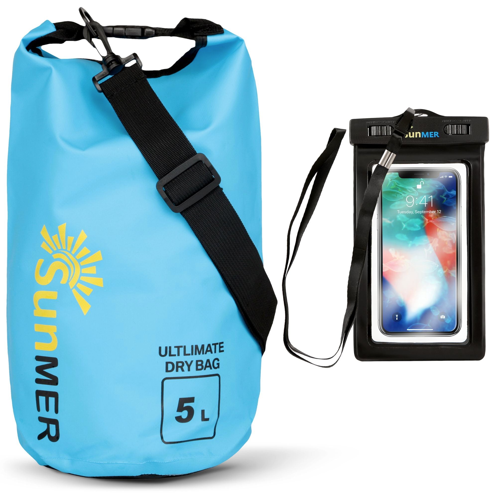5L Dry Bag With Waterproof Phone Case - Blue