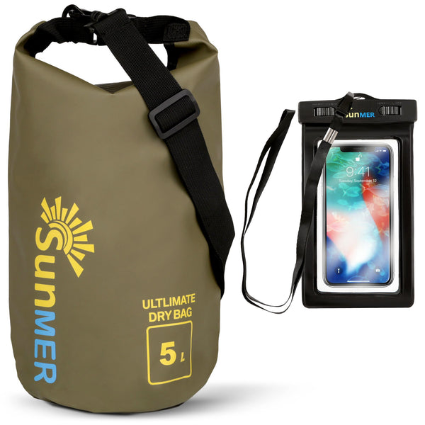 5L Dry Bag With Waterproof Phone Case - Army Green