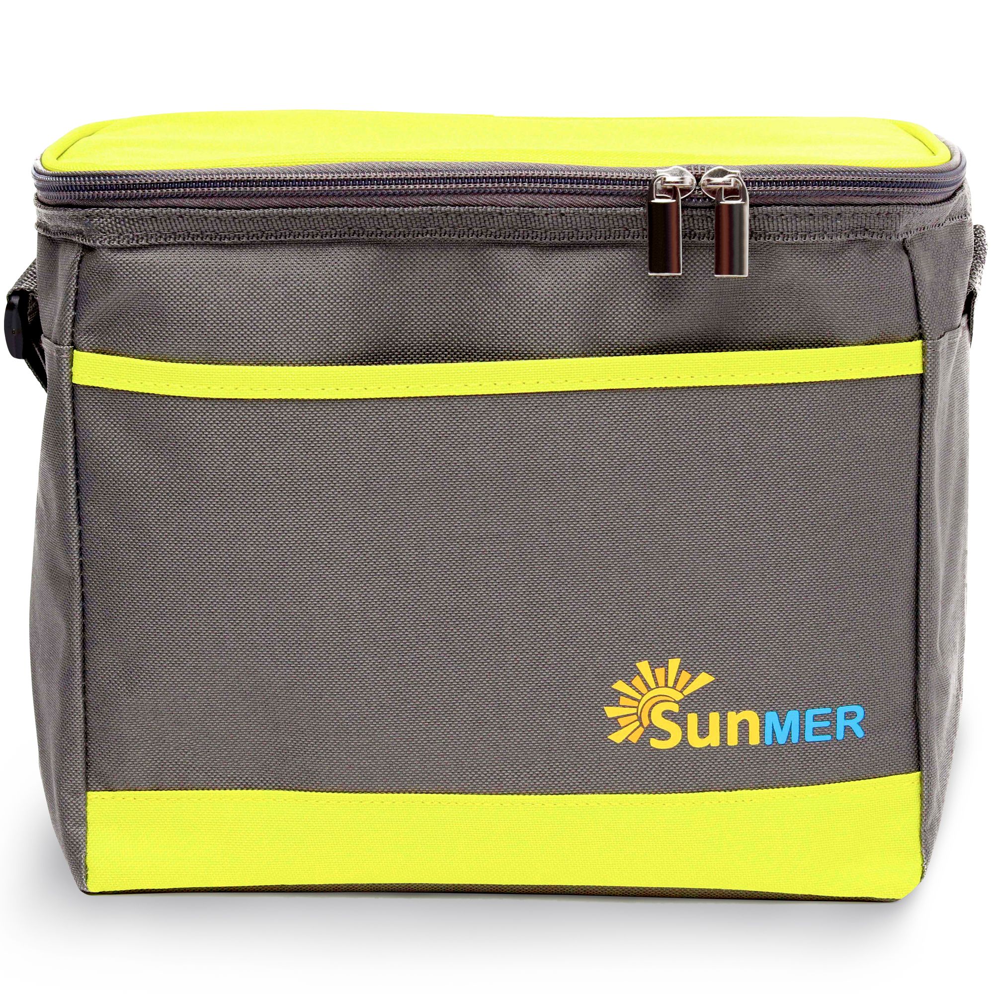 9L Cooler Bag With Shoulder Strap - Grey & Lime