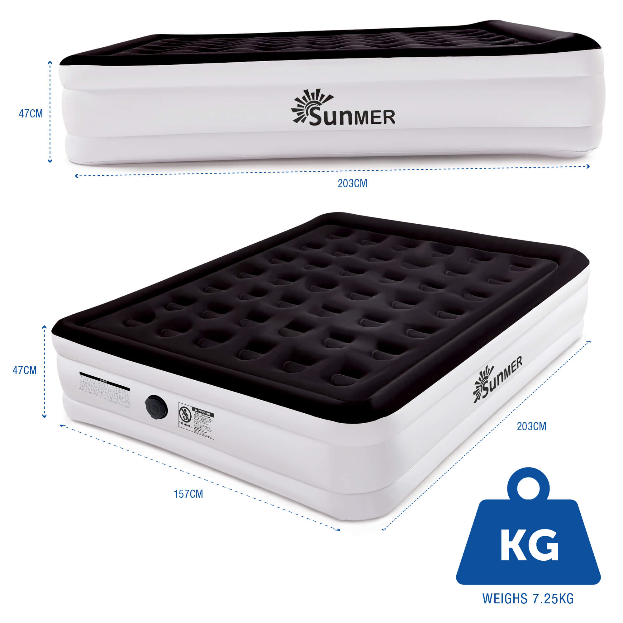 SUNMER King Size Luxury Inflatable Bed with Flocked Top Mattress