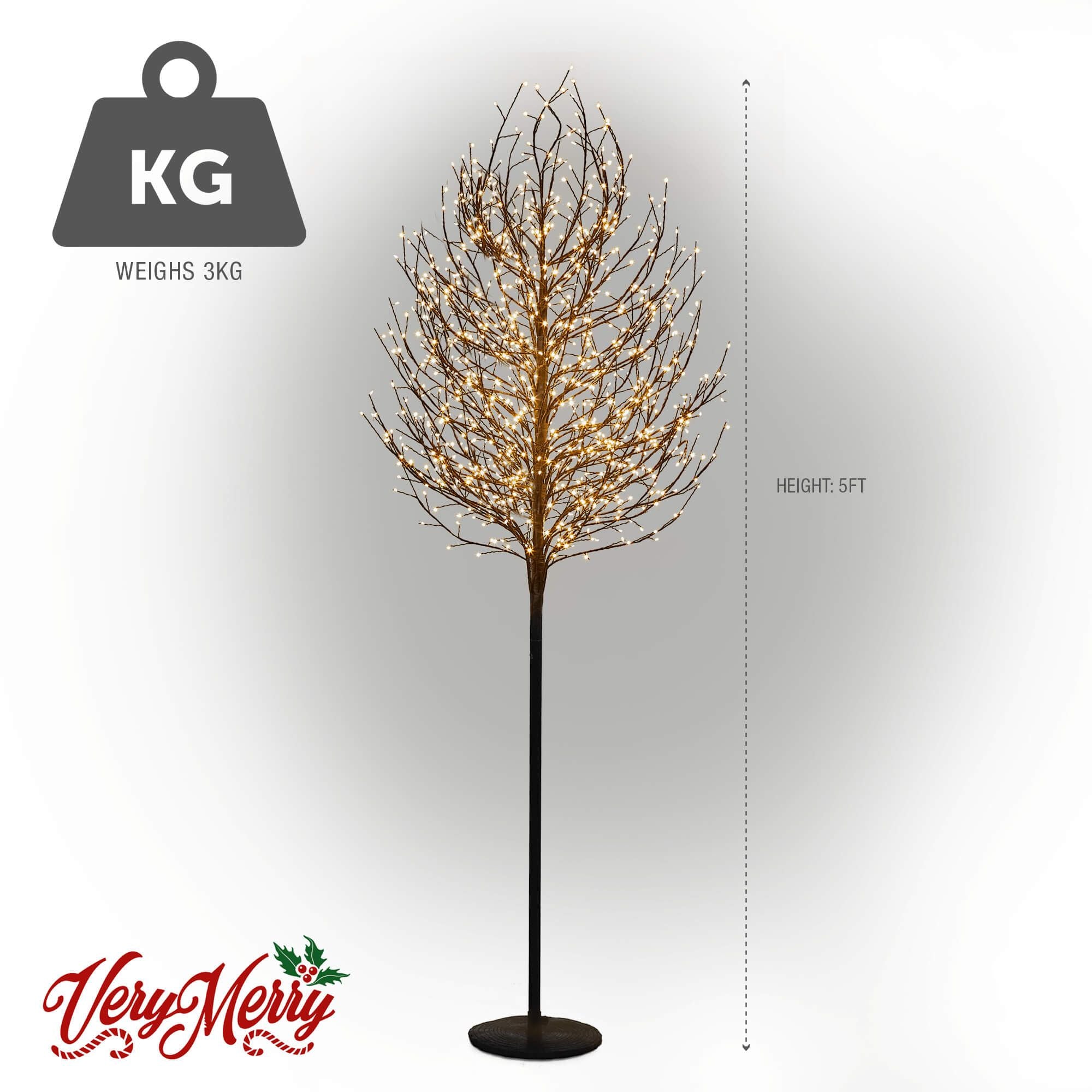 VeryMerry 5FT Micro Dot Birch Pre-Lit Christmas Tree with 580 LED Warm White Lights - Black